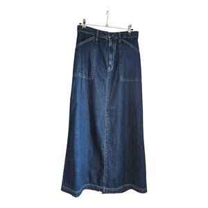 White Stag Long Denim Blue Jean Skirt Size Missy 10 Oversized Pockets READ
